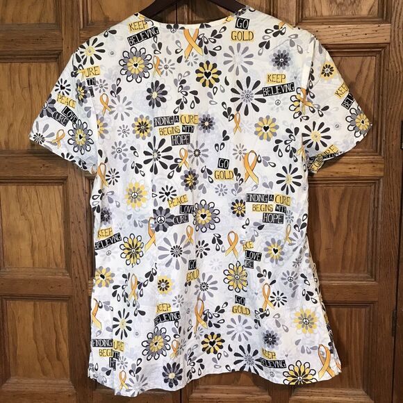 Dickies Cancer Cure Top Women's L Multicolor Cotton Poly  Pockets V-Neck Scrubs - Picture 7 of 11